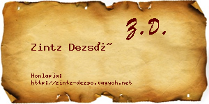 Zintz Dezső névjegykártya